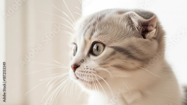 Obraz スコティッシュフォールド 部屋でくつろぐ耳の折れた猫