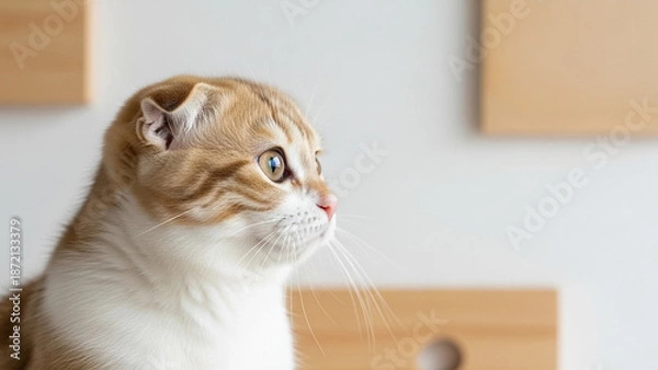 Obraz スコティッシュフォールド 部屋でくつろぐ耳の折れた猫