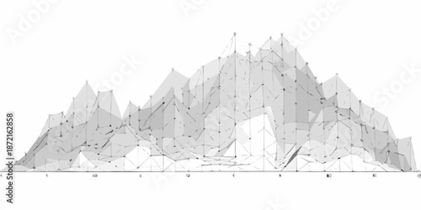 Obraz Abstract geometric mountain range rendered with connected lines in grayscale