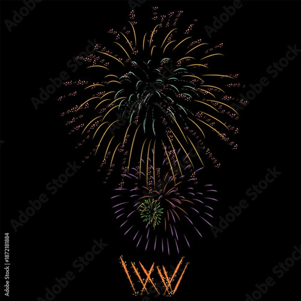 Obraz Firework Vector with black background.
