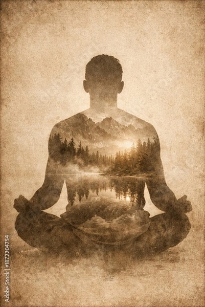 Obraz Serene introspection with mountain reflection