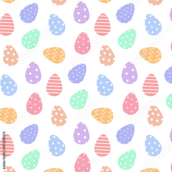 Obraz Seamless Easter pattern with colorful eggs. Endless vector background with pastel decorated egg shells. Wrapping paper texture.