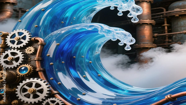 Obraz ゲーム背景　スチームパンク世界のガラスの波製造機