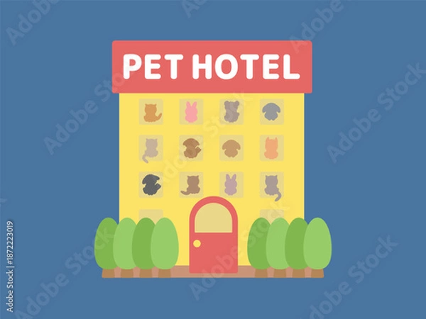 Obraz 夜のペットホテル 建物 イラスト