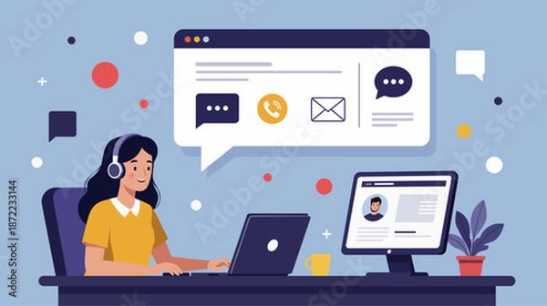 Obraz Customer support woman operator laptop computer