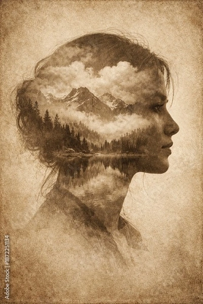 Obraz Ambitious cliffside double exposure silhouette