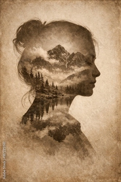 Obraz Grateful heart double exposure portrait