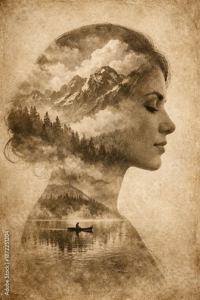 Obraz Determined runner double exposure silhouette