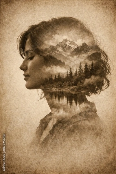 Obraz Imaginative thoughts double exposure portrait