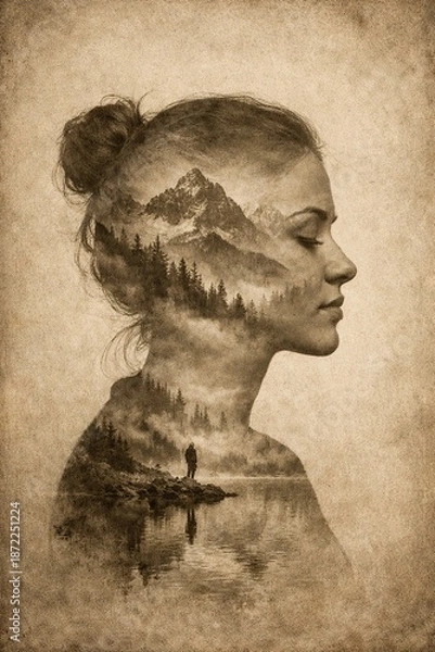 Obraz Balanced double exposure figure on log