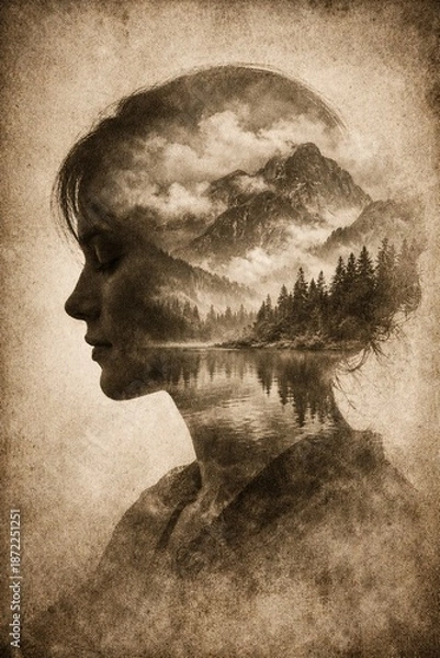 Obraz Focused determination double exposure portrait