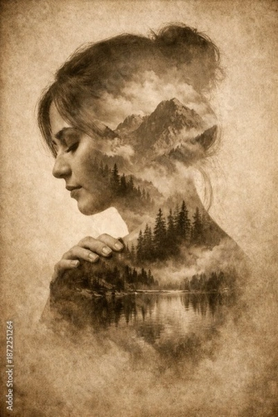Obraz Gentle overwhelm double exposure portrait