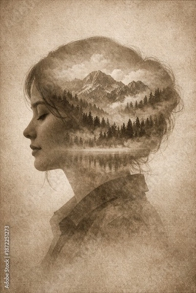 Obraz Resilient double exposure mountain portrait