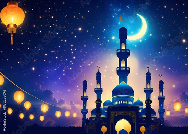 Obraz Beautiful Night Sky Mosque Eid Background