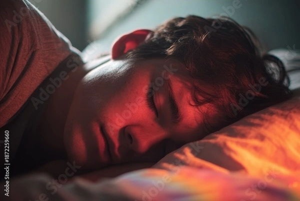 Obraz Young man sleeping face down on his bed