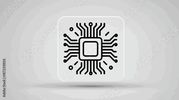 Obraz Microchip icon on light background, circuit board symbol, digital processing unit, computer hardware technology, electronic brain vector