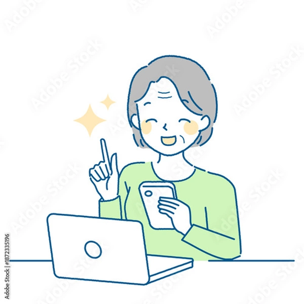 Obraz パソコンやスマートフォンの問題を解決するお年寄り女性