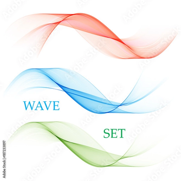 Fototapeta The set of smooth vector lines.Abstract waves.Blue,green,red.