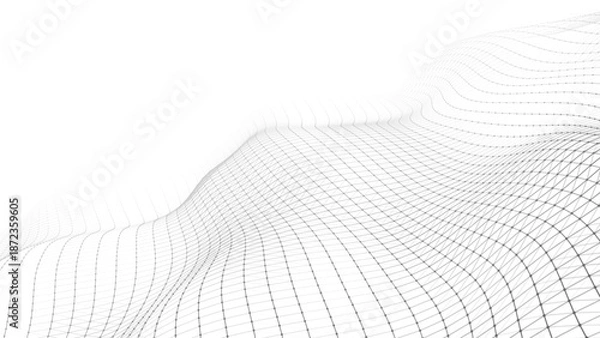 Obraz Abstract perspective background. 3D wireframe vector mesh on white background.
