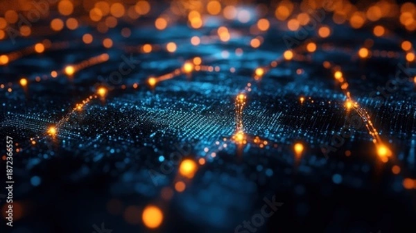 Obraz Decentralized Ledger Concept With Glowing Nodes 