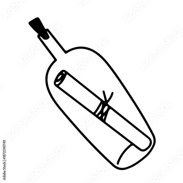 Fototapeta Bottle with message vector sketch