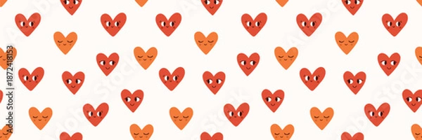 Obraz Seamless pattern with cute heart characters