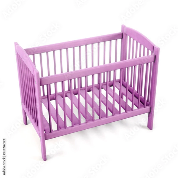 Fototapeta Pink Cot for girls isolated on white background. 3d rendering.