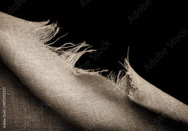 Obraz 暗い背景にほつれたエッジを持つ生地はテクスチャを示します