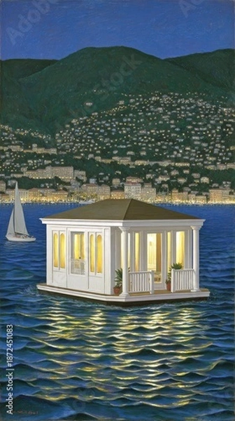 Obraz a small house floating on water