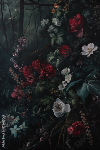 Obraz Dramatic and elegant botanical composition for design and decoration.