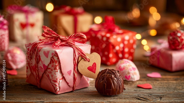 Obraz 温かな灯りに包まれたバレンタインデーのチョコレートギフト