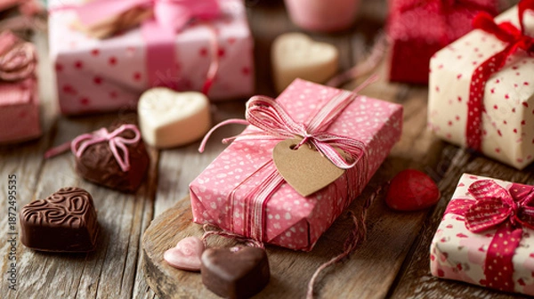 Obraz 温かな灯りに包まれたバレンタインデーのチョコレートギフト