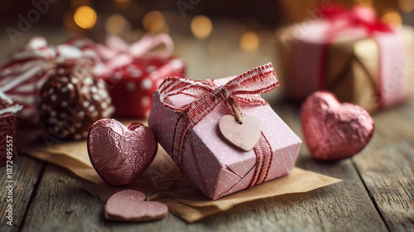 Obraz 温かな灯りに包まれたバレンタインデーのチョコレートギフト