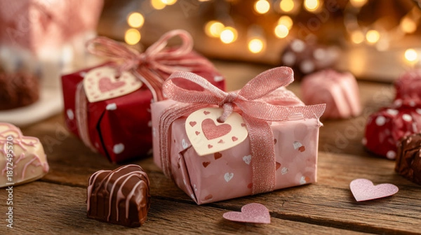 Obraz 温かな灯りに包まれたバレンタインデーのチョコレートギフト