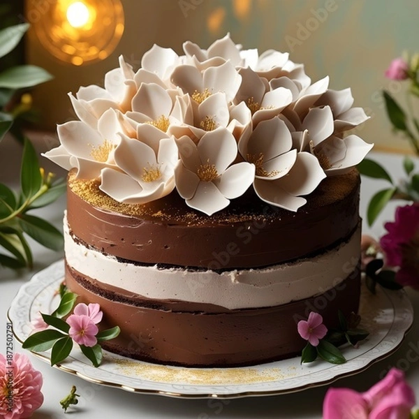 Obraz chocolate cake with flowers