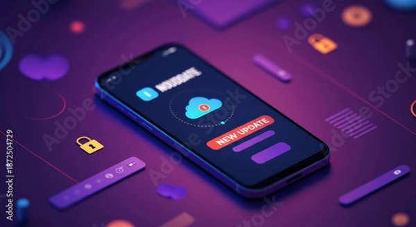 Obraz Smartphone displaying mobile app update and cloud backup notification alert
