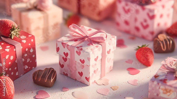 Obraz 可愛いハート柄ラッピングのバレンタインチョコレートギフト
