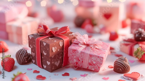 Obraz 可愛いハート柄ラッピングのバレンタインチョコレートギフト