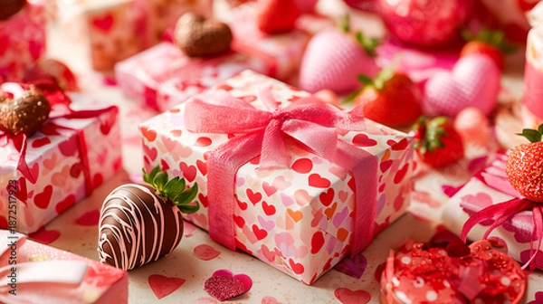 Obraz 可愛いハート柄ラッピングのバレンタインチョコレートギフト