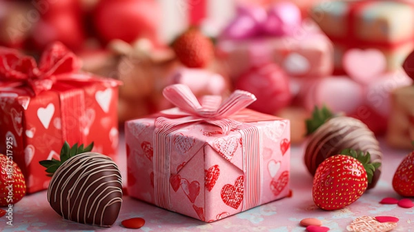 Obraz 可愛いハート柄ラッピングのバレンタインチョコレートギフト