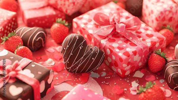 Obraz 可愛いハート柄ラッピングのバレンタインチョコレートギフト