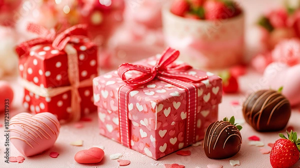 Obraz 可愛いハート柄ラッピングのバレンタインチョコレートギフト