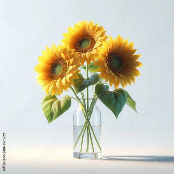 Obraz 透明な花瓶に活けられた夏のひまわり