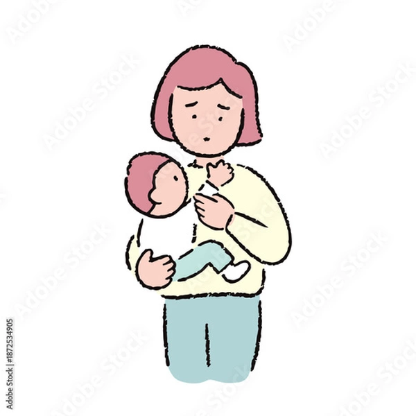 Obraz 手描きの子どもを抱く母親