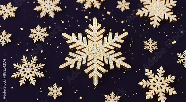 Obraz Snowflakes on black background falling.