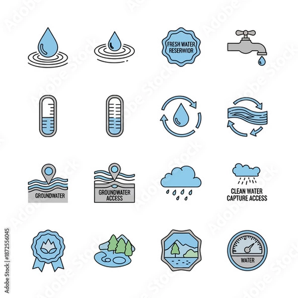 Obraz Water Conservation Icons Set Illustration Design Elements.