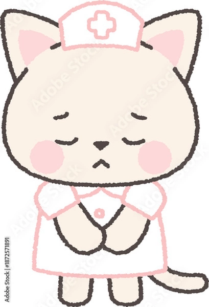 Obraz 申し訳なさそうに謝る白ネコの看護師