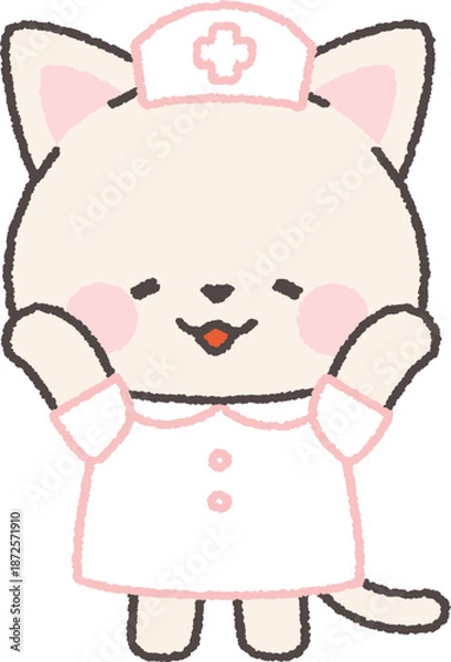 Obraz 嬉しそうに両手を挙げる白ネコの看護師