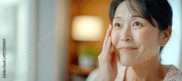 Obraz 女性が頬に触れる