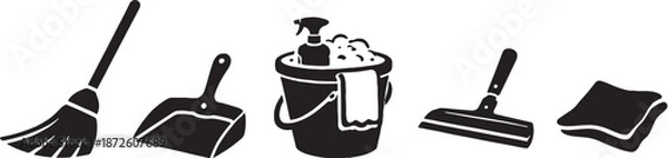 Obraz Spring Cleaning Tool Silhouette Icons eps